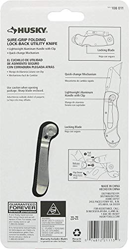 Husky Folding Utility Knife w/ 10 Disposable Blades Included (Colors Vary)