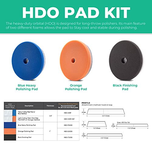Lake Country HDO Heavy Cutting Microfiber pad, 3.5, 5.5, & 6.5 Inch Pads (3-PK)