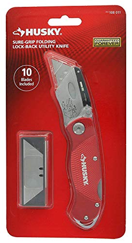Husky Folding Utility Knife w/ 10 Disposable Blades Included (Colors Vary)