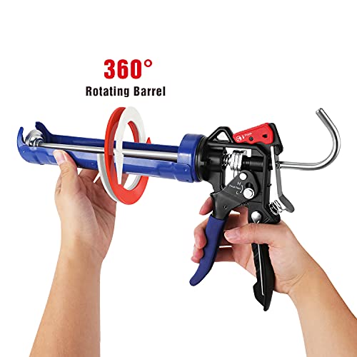 WORKPRO Caulking Gun, Adjustable Hand Caulk gun, No Dripping Regulating, Sealant Silicone Gun with Comfort Grip, 9:1 & 18:1 Thrust Ratio, Smooth Round Rod for 10oz Caulk tubes