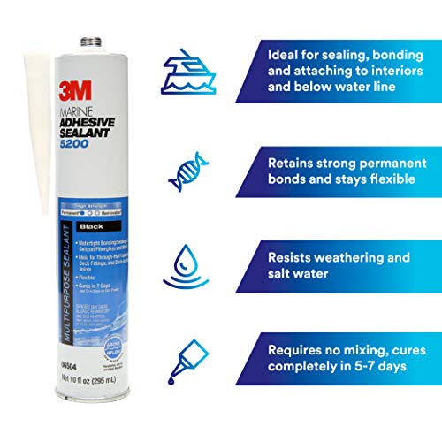 3M TALC 5200 Marine Adhesive Sealant (06504) Permanent Bonding and Sealing for Boats and RVs Above and Below the Waterline Waterproof Repair, Black, 10 fl oz Cartridge
